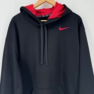 Nike Therma-FIT Pullover Hoodie Mens 3XL Black Red Athletic Mens Sweatshirt